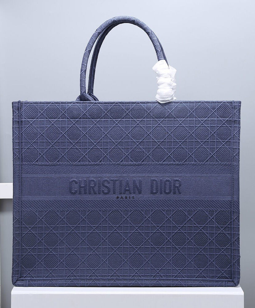 Christian Dior Cannage Embroidered Velvet Dior Book Tote Dark Blue